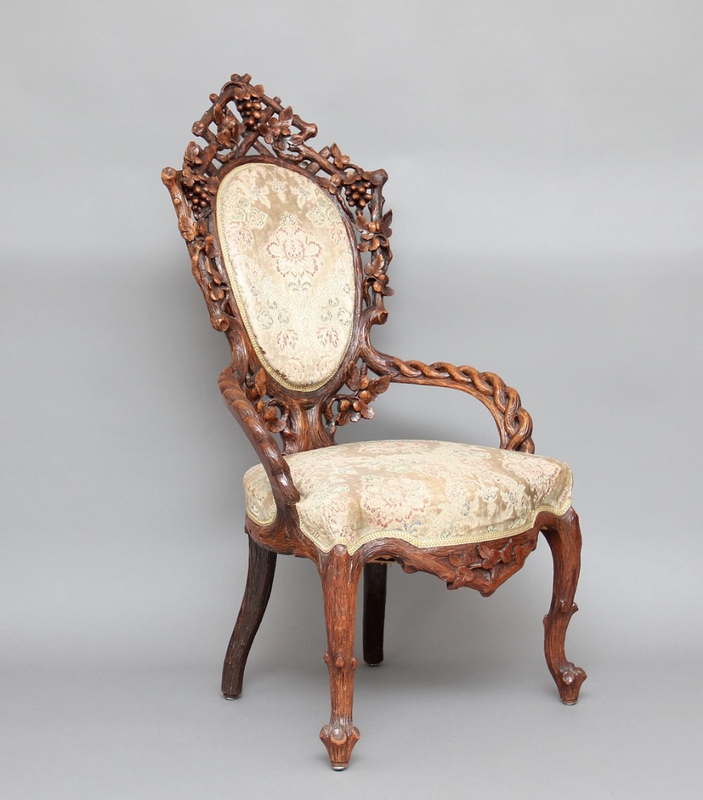 19th century walnut Black forest chair