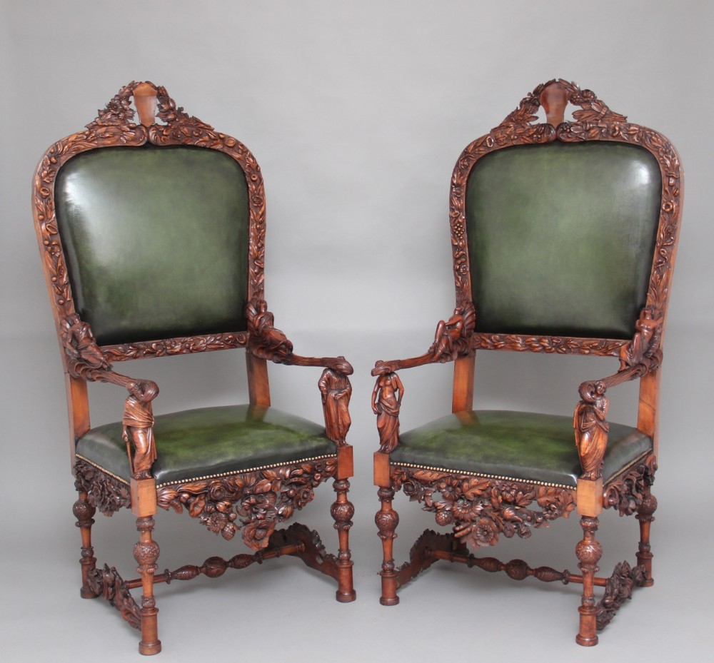 Pair 19th Century walnut armchairs