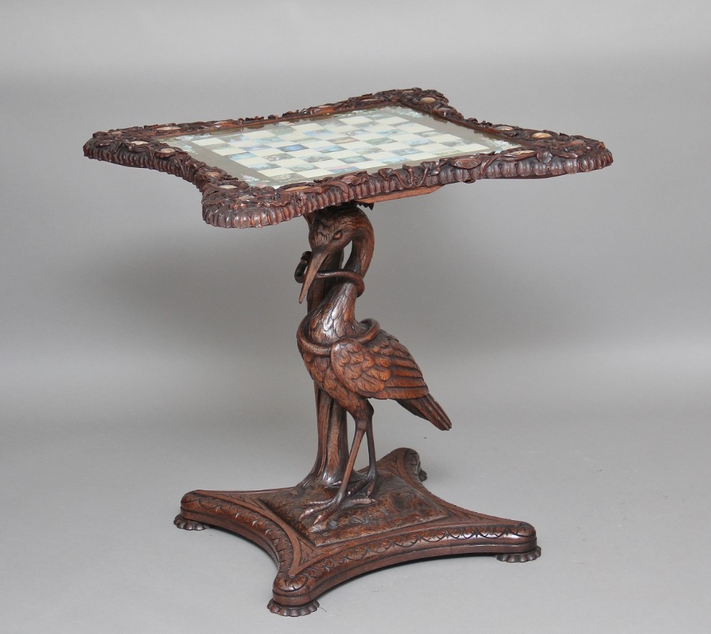 19th Century carved and painted games table