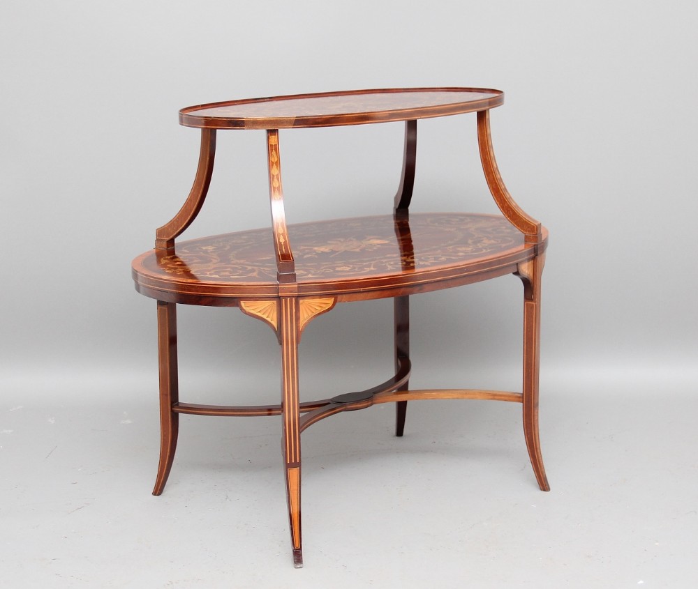 Early 20th Century inlaid mahogany two tier etagere