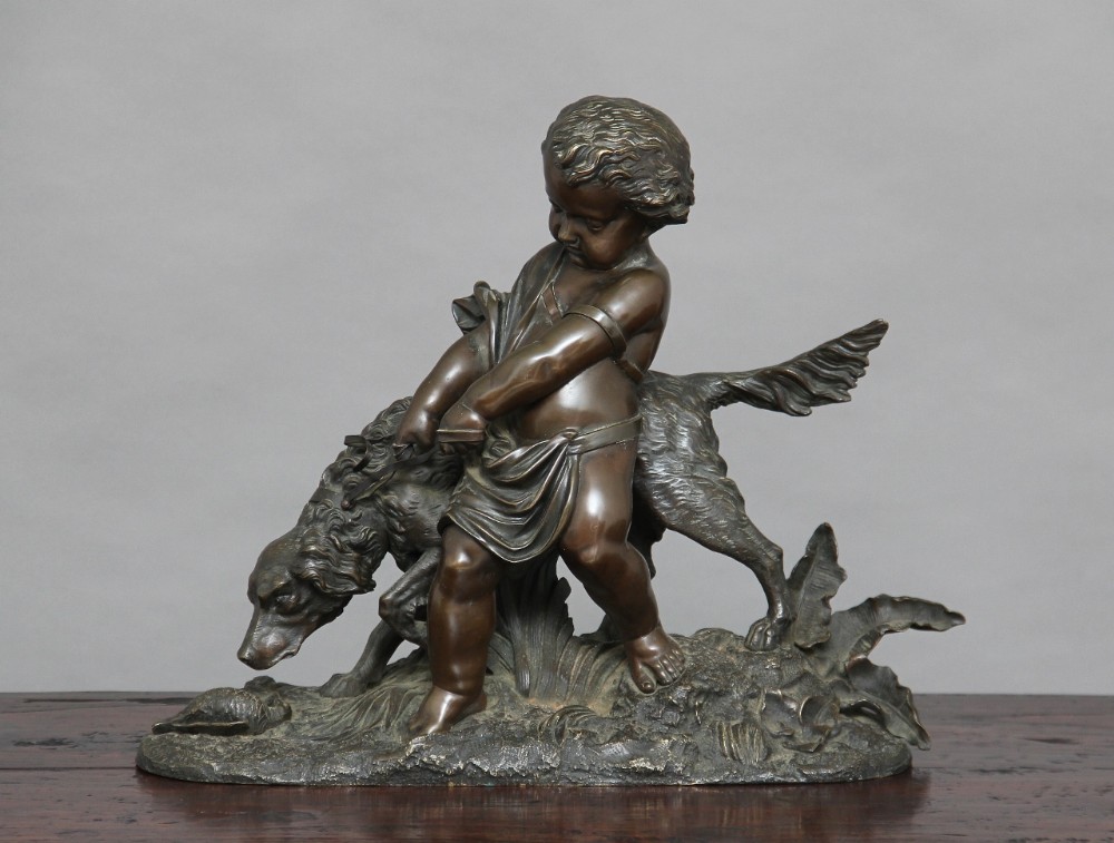 19th Century bronze of a young boy with dog