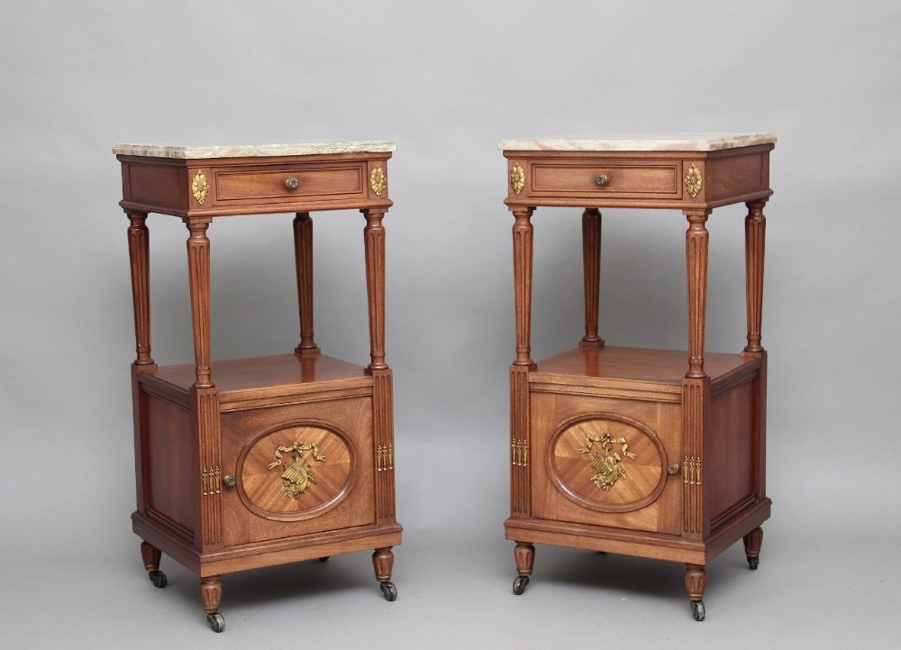 Pair 19th Century marble top bedside cabinets