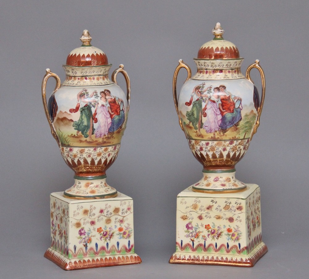  Pair of 19th Century painted urn vases