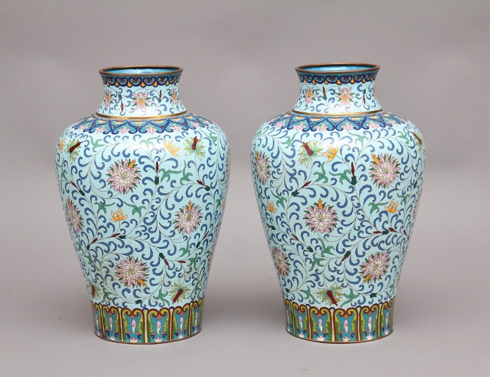 Pair 19th Century Chinese Cloisonné vases