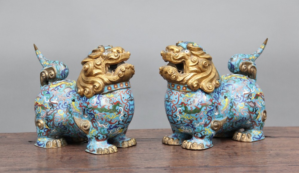 pair of 19th Century Chinese Cloisonné incense burners