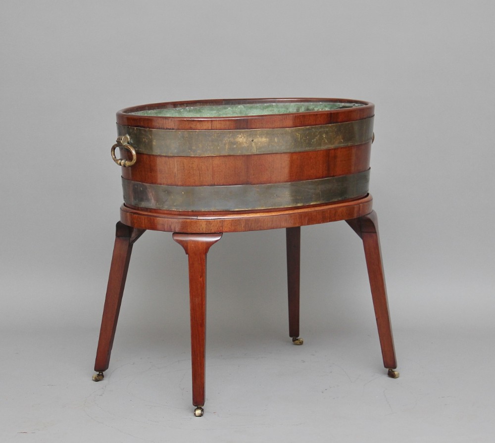 19th Century mahogany and brass bound wine cooler