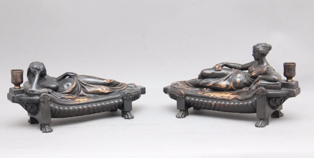 A pair of 19th Century bronzed gesso candle sticks signed H.HOPPER