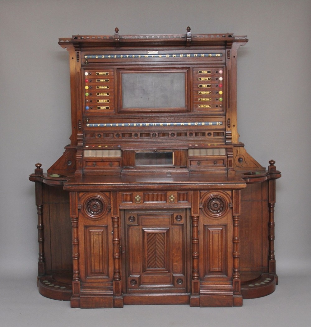 19th Century oak snooker scoring cabinet by 