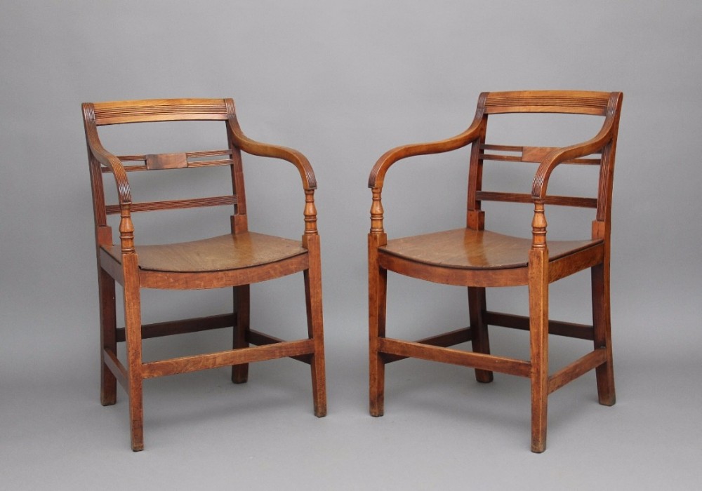 Pair 19th Century fruitwood country armchairs