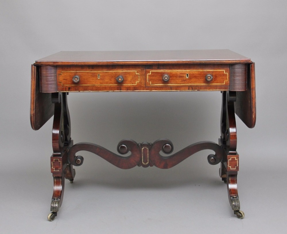 19th Century rosewood and brass inlaid sofa table