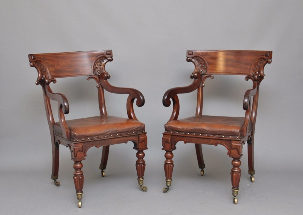 Pair 19th Century mahogany library armchairs