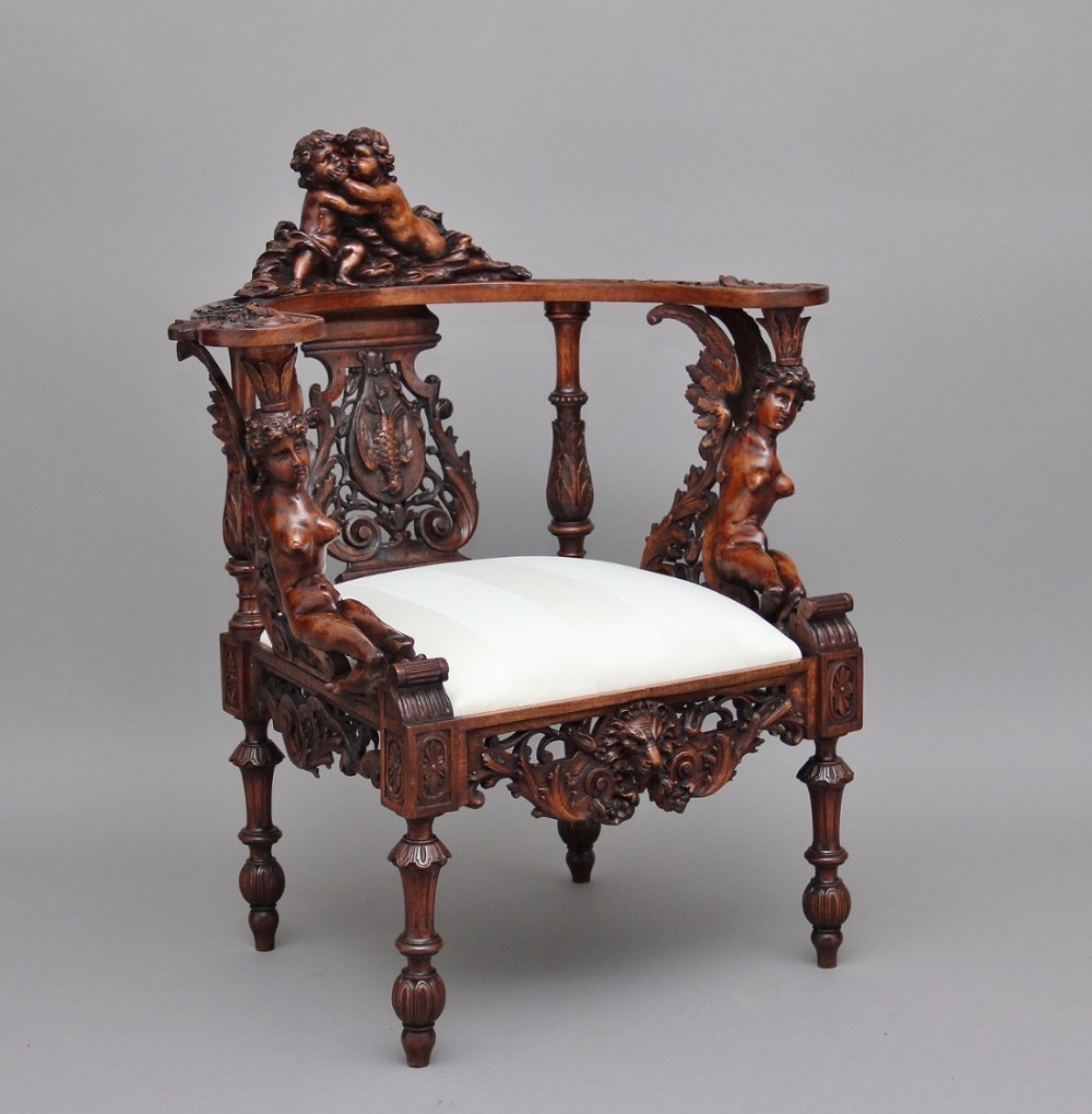 19th Century carved walnut armchair