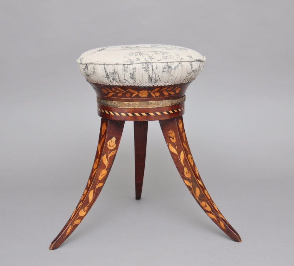 19th Century Dutch marquetry stool