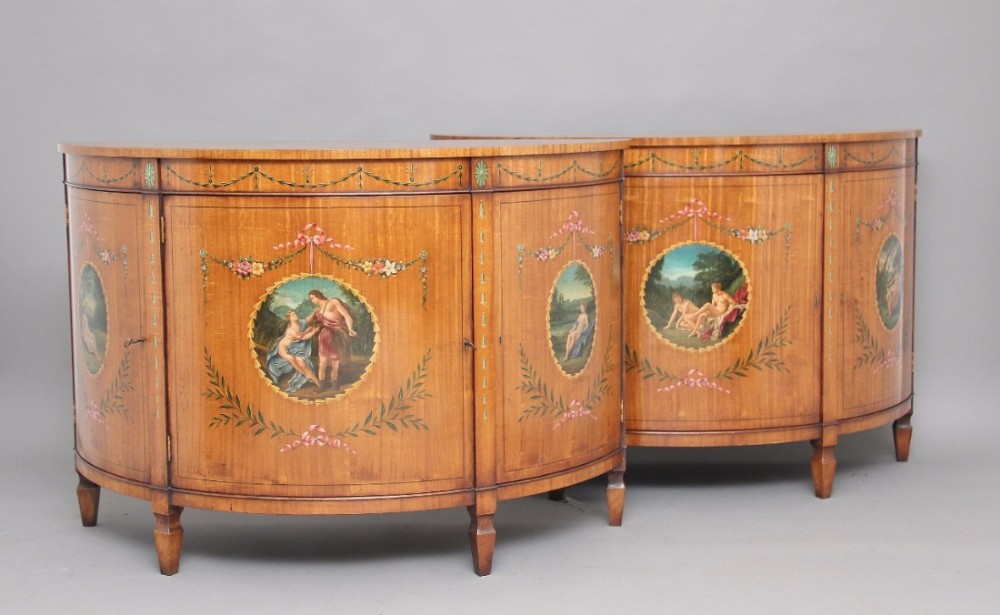 Pair of early 20th Century satinwood and painted cabinets
