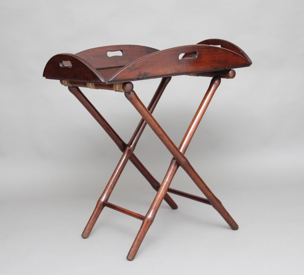 19th Century mahogany folding butlers tray on stand
