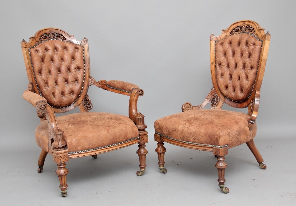 Pair of 19th Century walnut chairs
