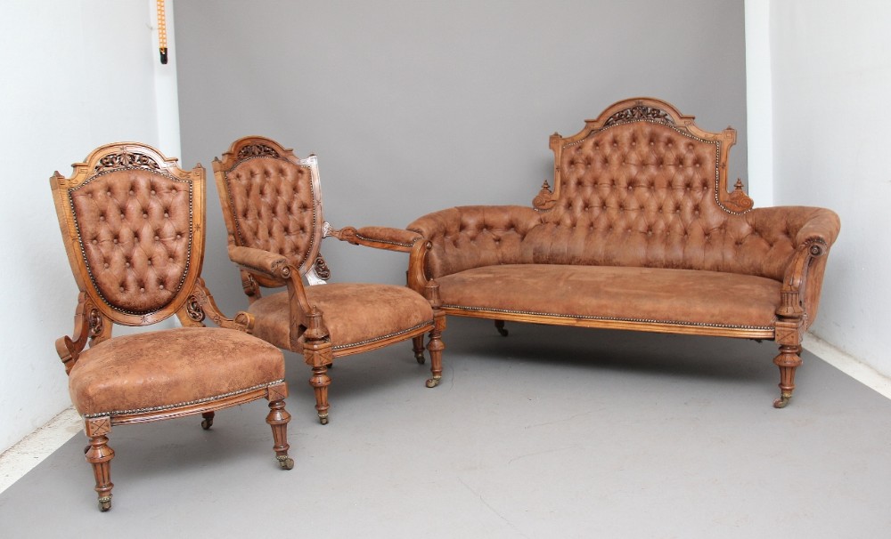 19th Century carved walnut framed suite