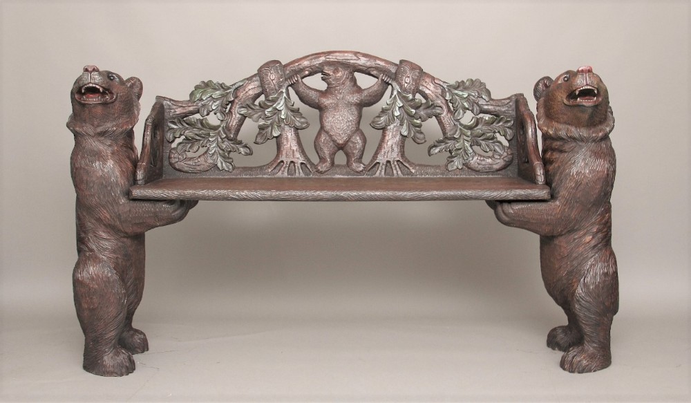 19th Century black forest bear hall bench