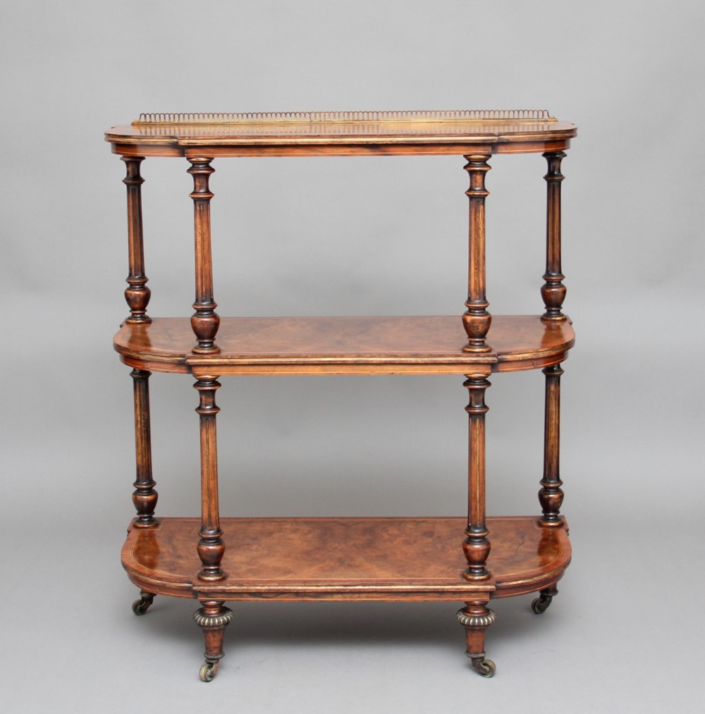 19th Century burr walnut three tier whatnot