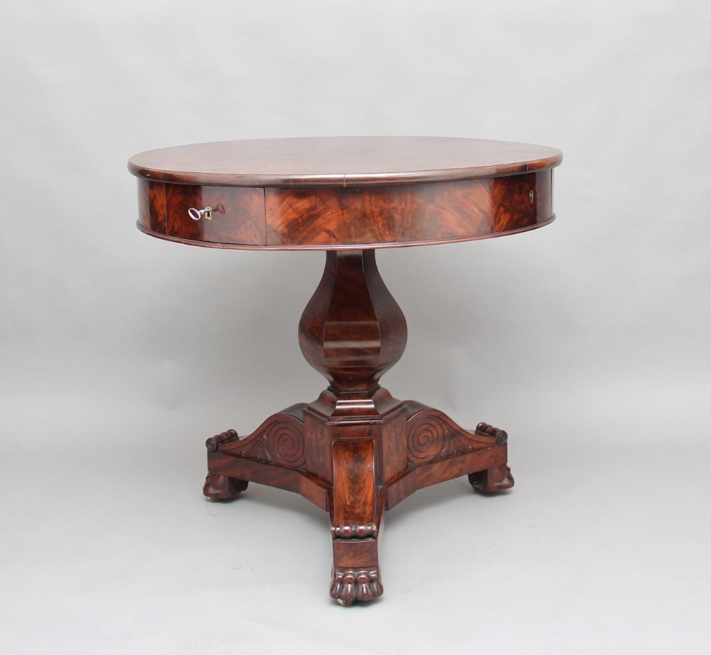 19th Century French mahogany drum table