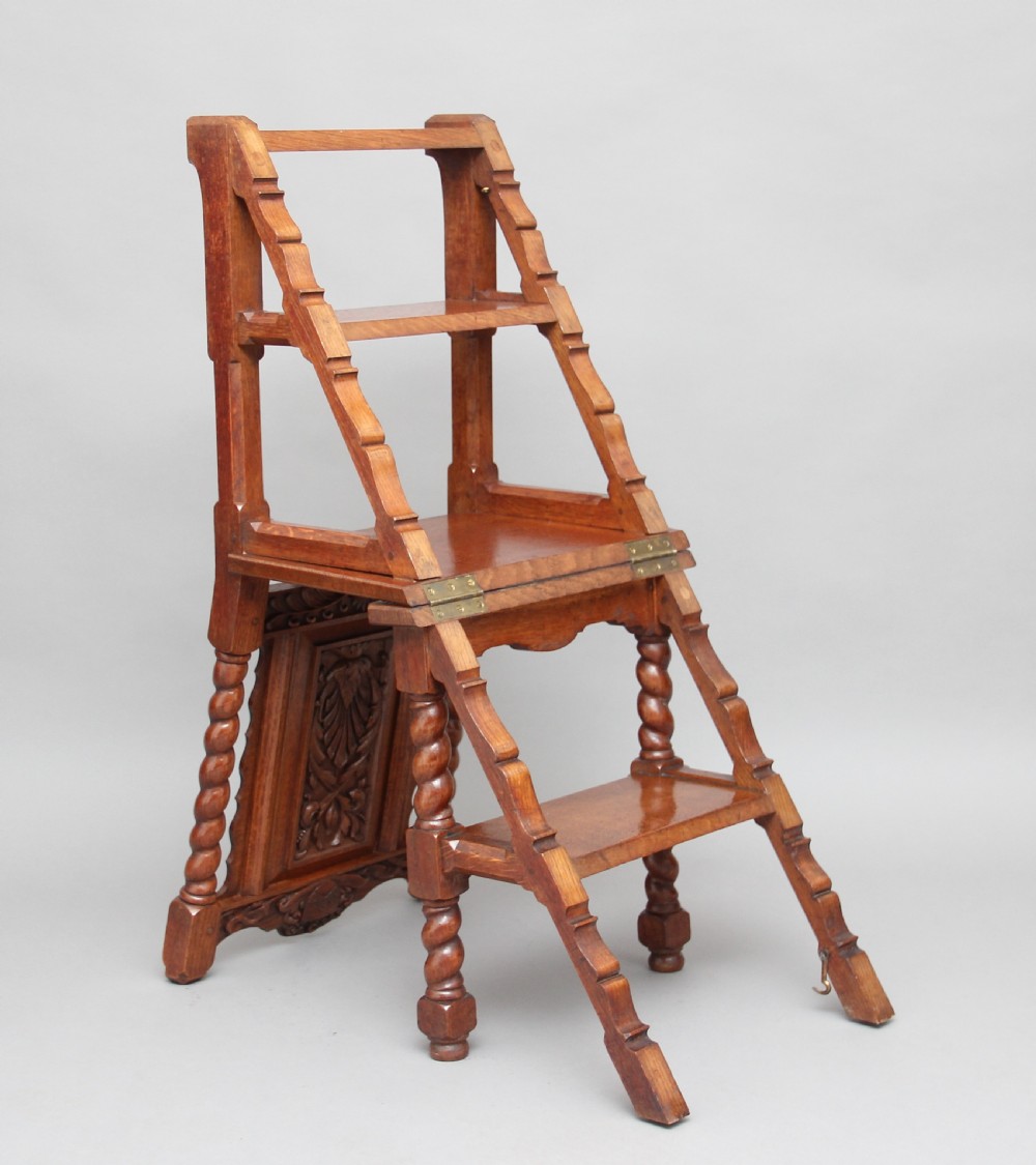 19th Century oak metamorphic library step chair View III