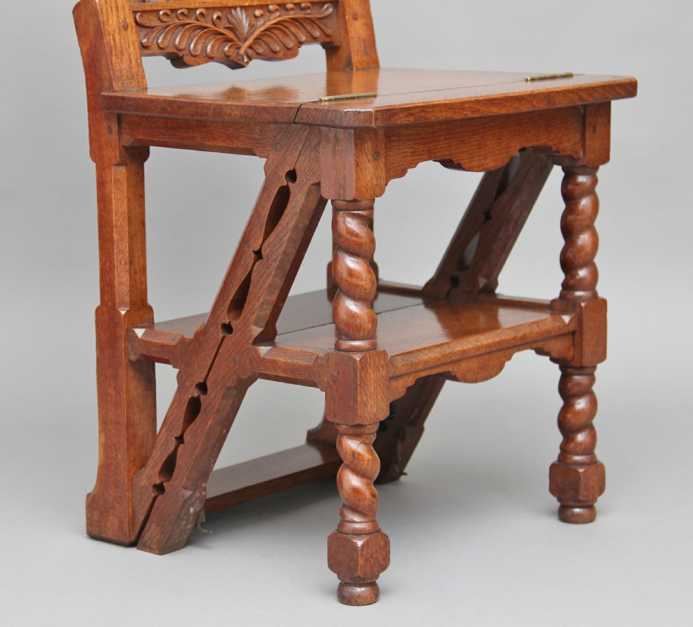 19th Century oak metamorphic library step chair View VIII
