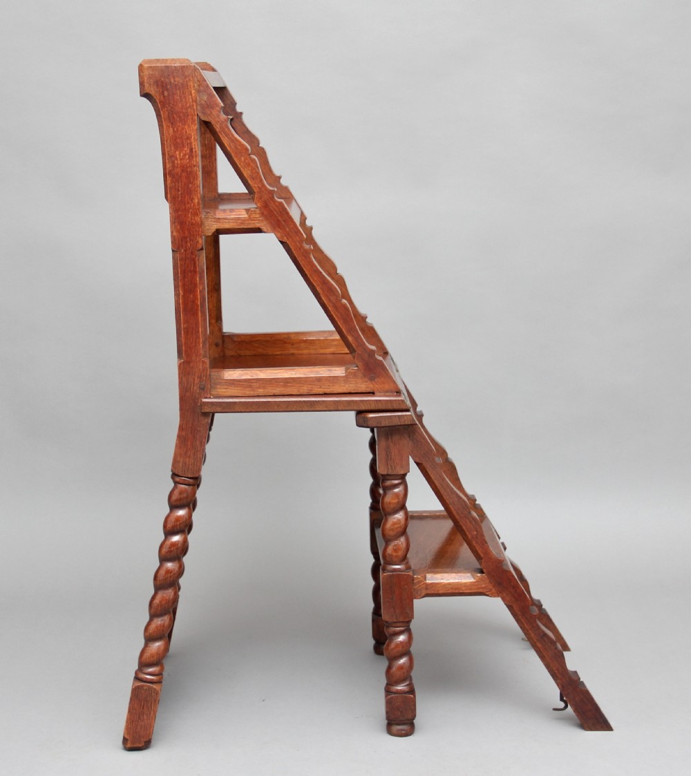 19th Century oak metamorphic library step chair View IX