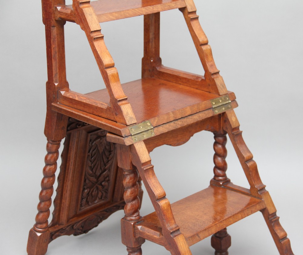 19th Century oak metamorphic library step chair View X