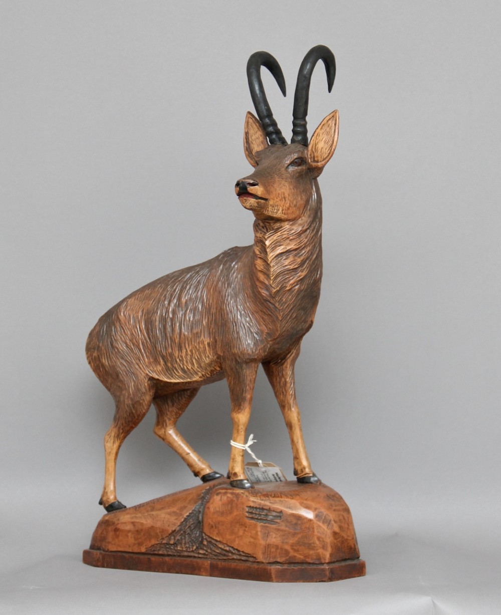 19th Century black forest carving of an ibex