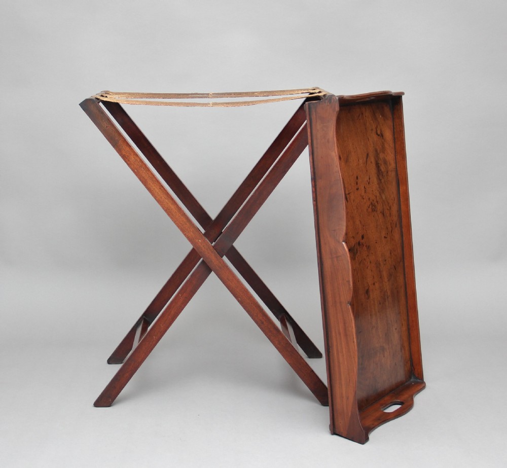 19th Century mahogany butlers tray on stand View IV