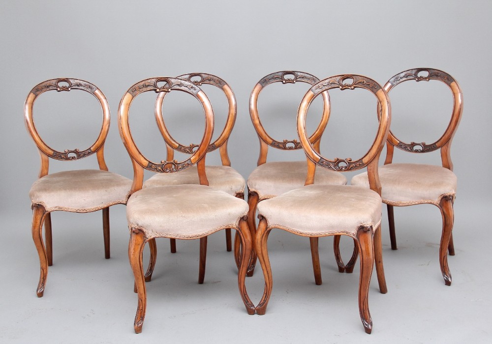 Set of six walnut Victorian dining chairs