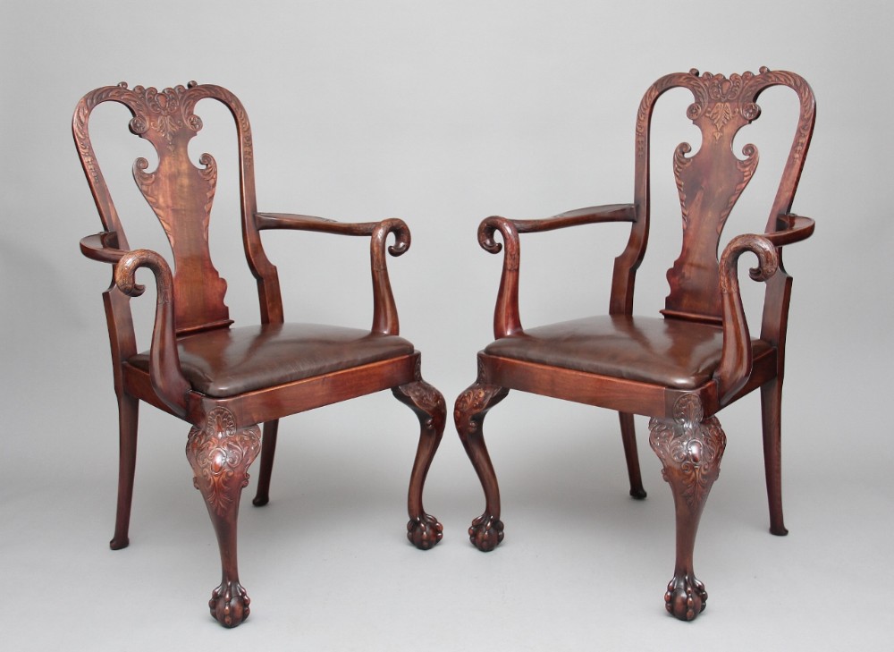 Pair of 19th Century carved mahogany armchairs 