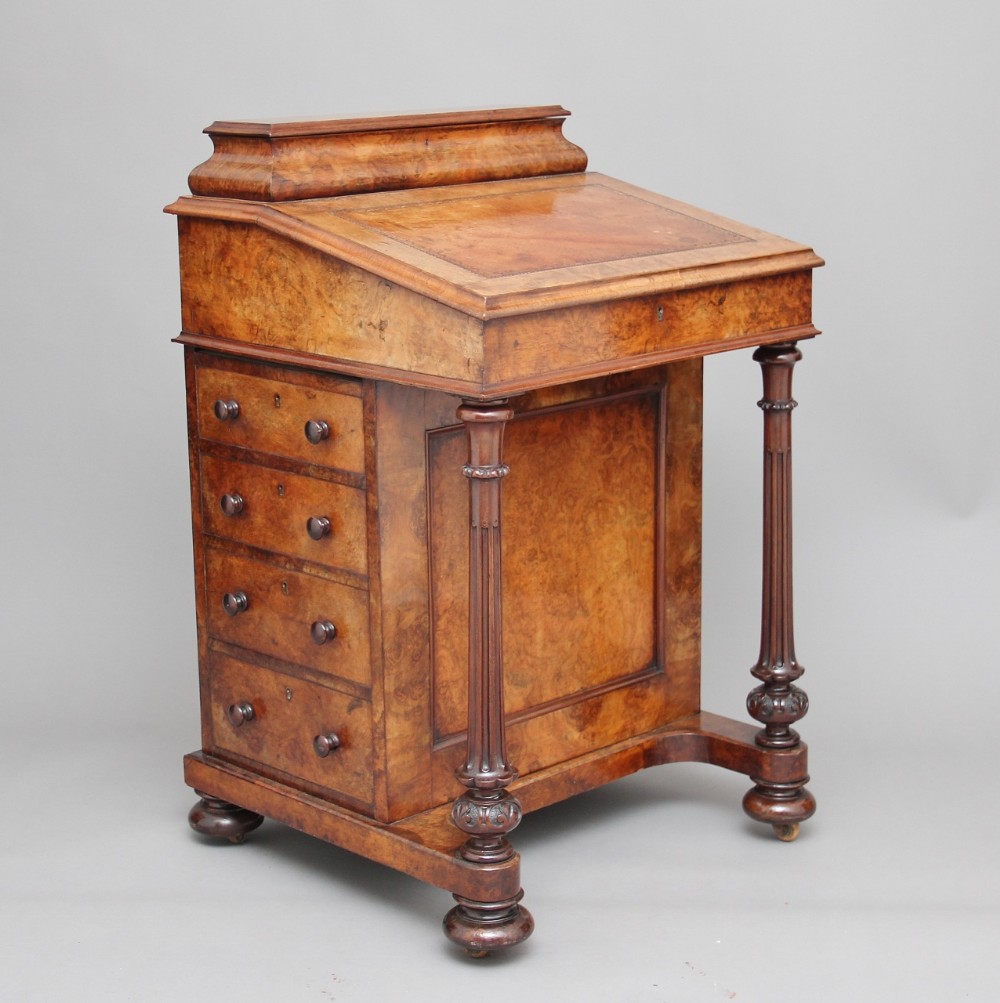 19th Century burr walnut davenport