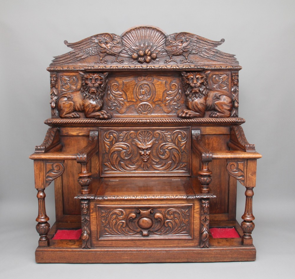 19th Century carved oak hall bench