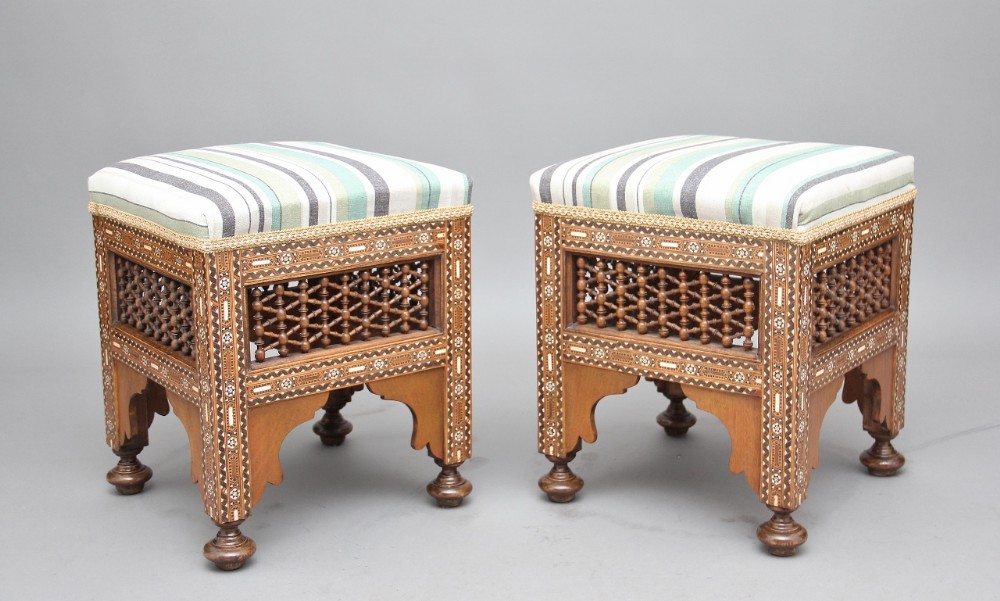 Pair of early 20th Century inlaid stools