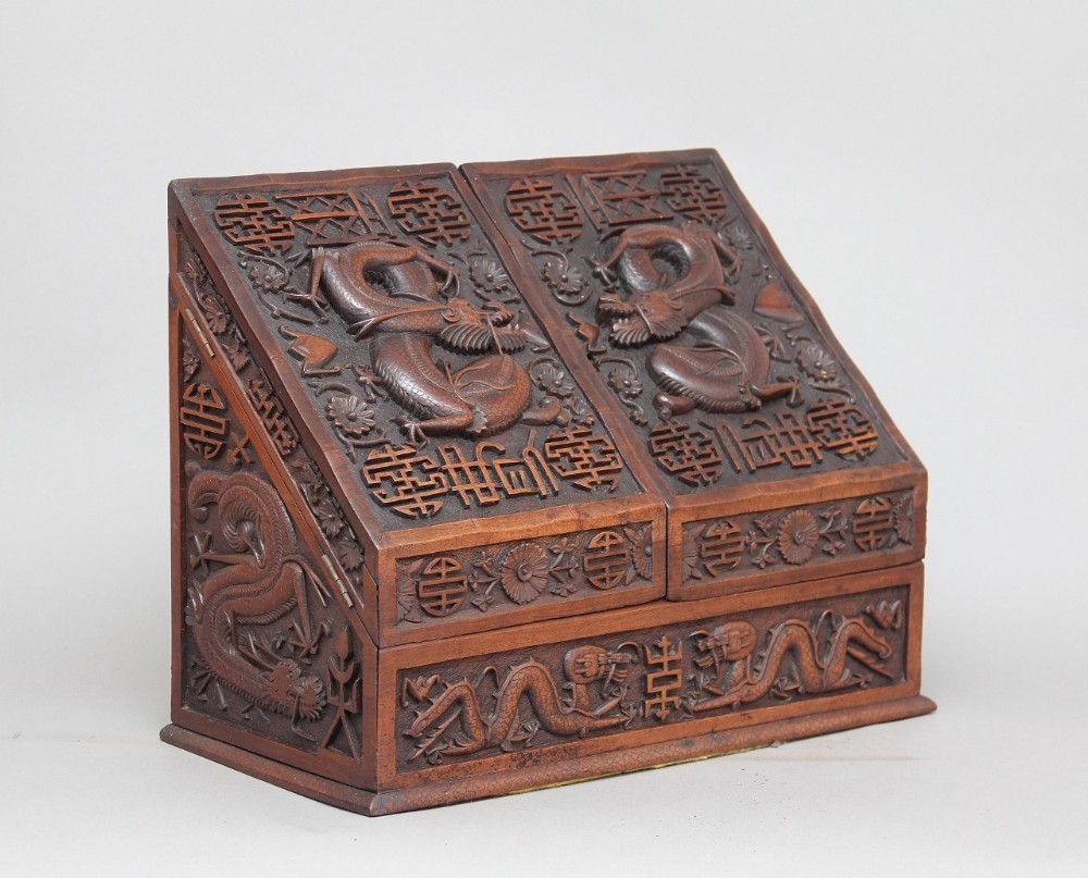 19th Century carved Chinese writing slope