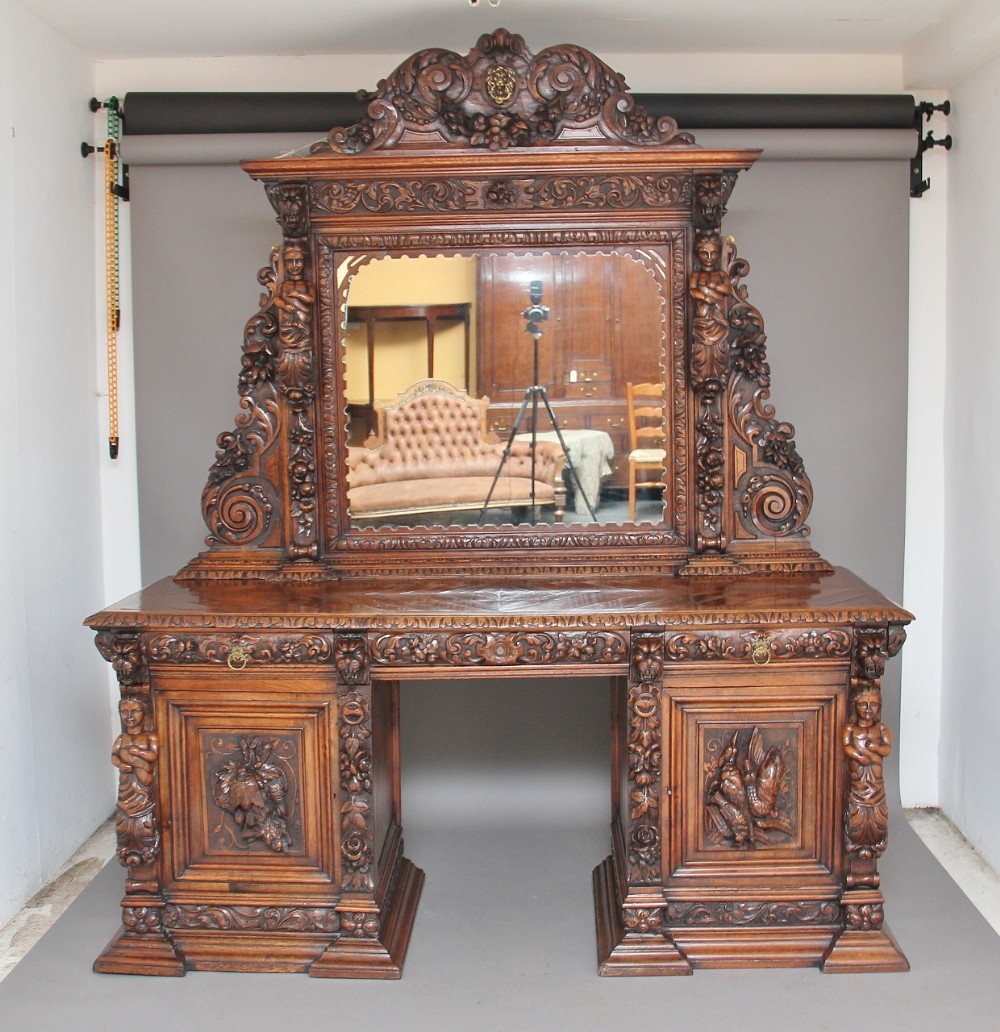 19th Century carved oak pedestal sideboard 
