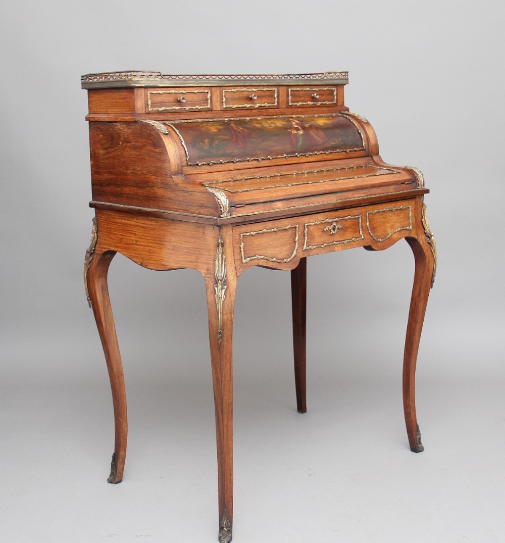 19th Century rosewood and ormolu cylinder bureau