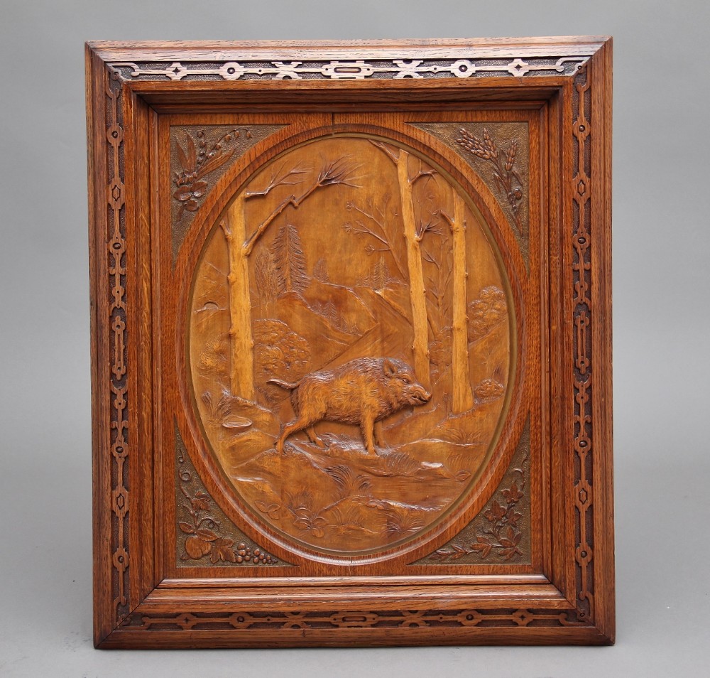Early 20th Century Swiss carved oak panel