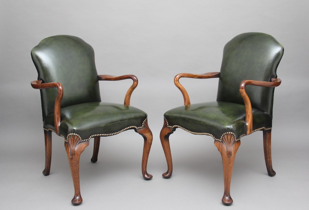 Pair of early 20th Century walnut armchairs