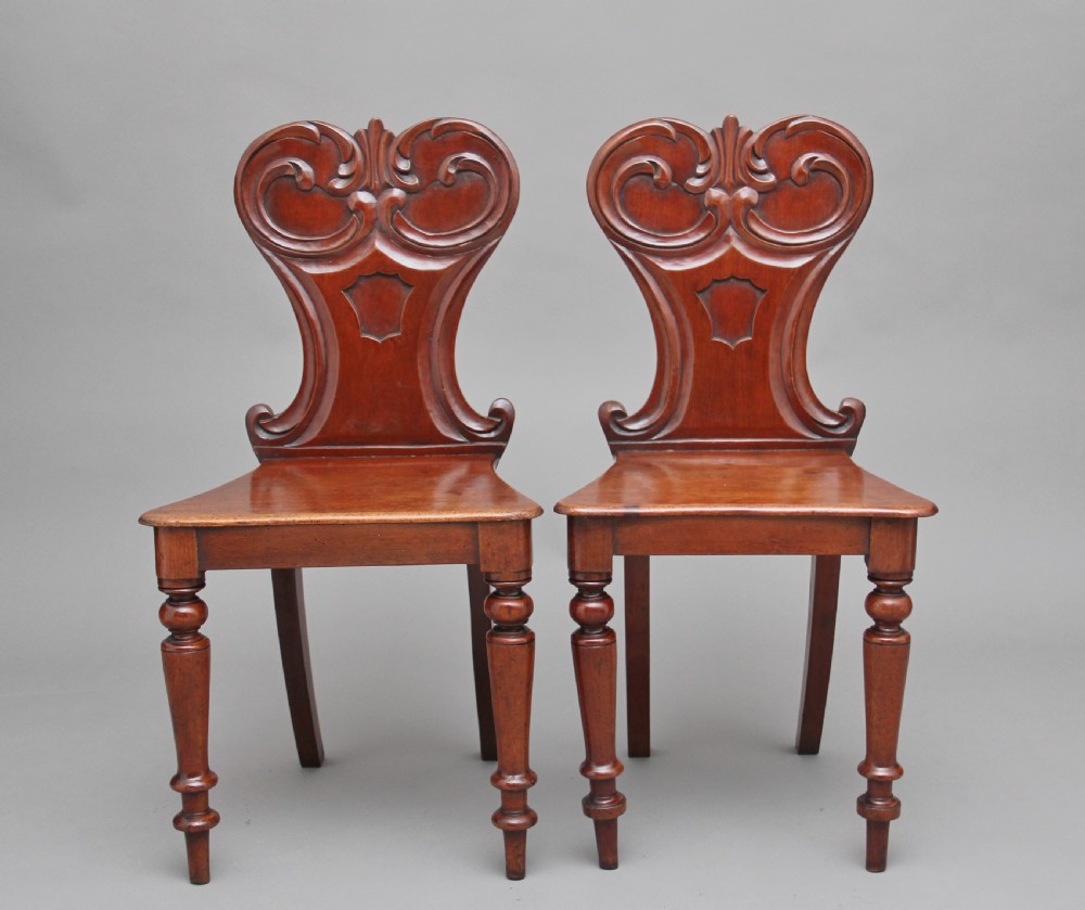 Pair of 19th Century mahogany hall chairs View II