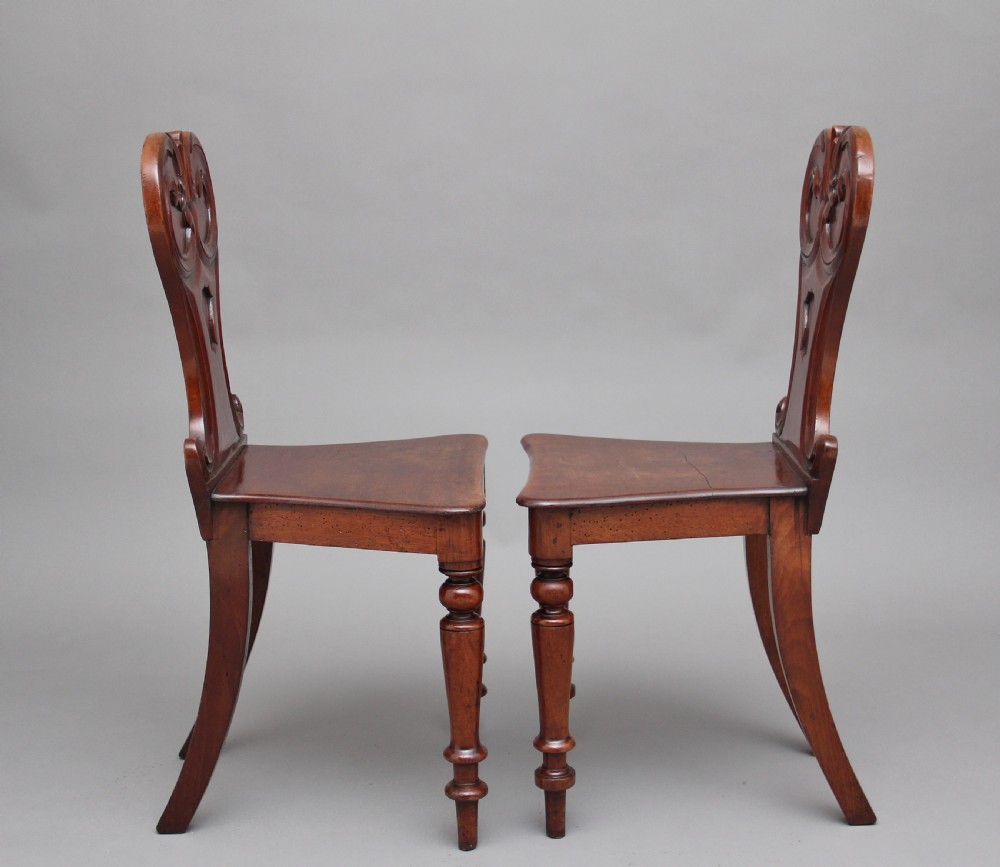Pair of 19th Century mahogany hall chairs View III