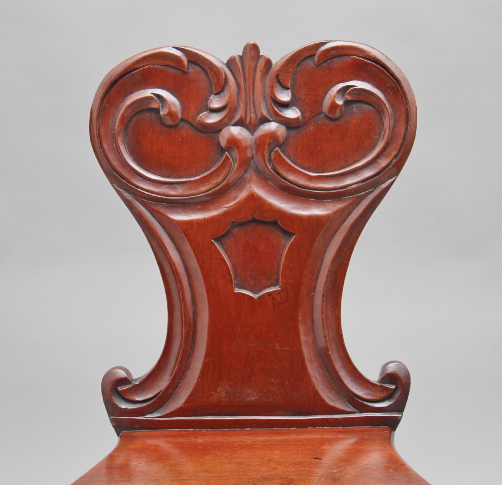 Pair of 19th Century mahogany hall chairs View V