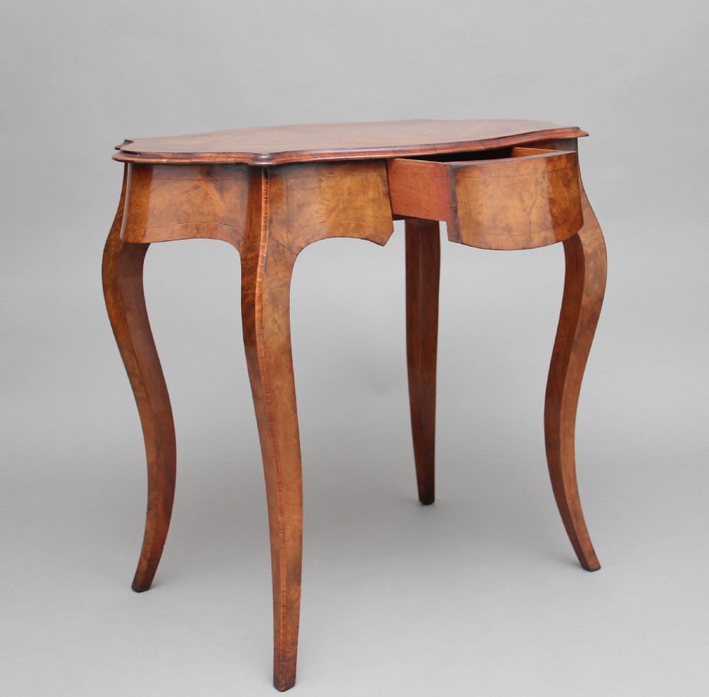 19th Century walnut and boxwood line centre table View II