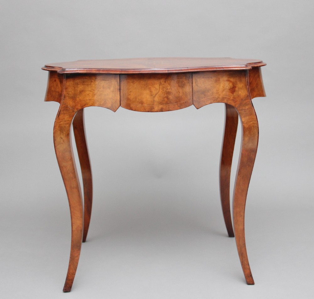 19th Century walnut and boxwood line centre table View III
