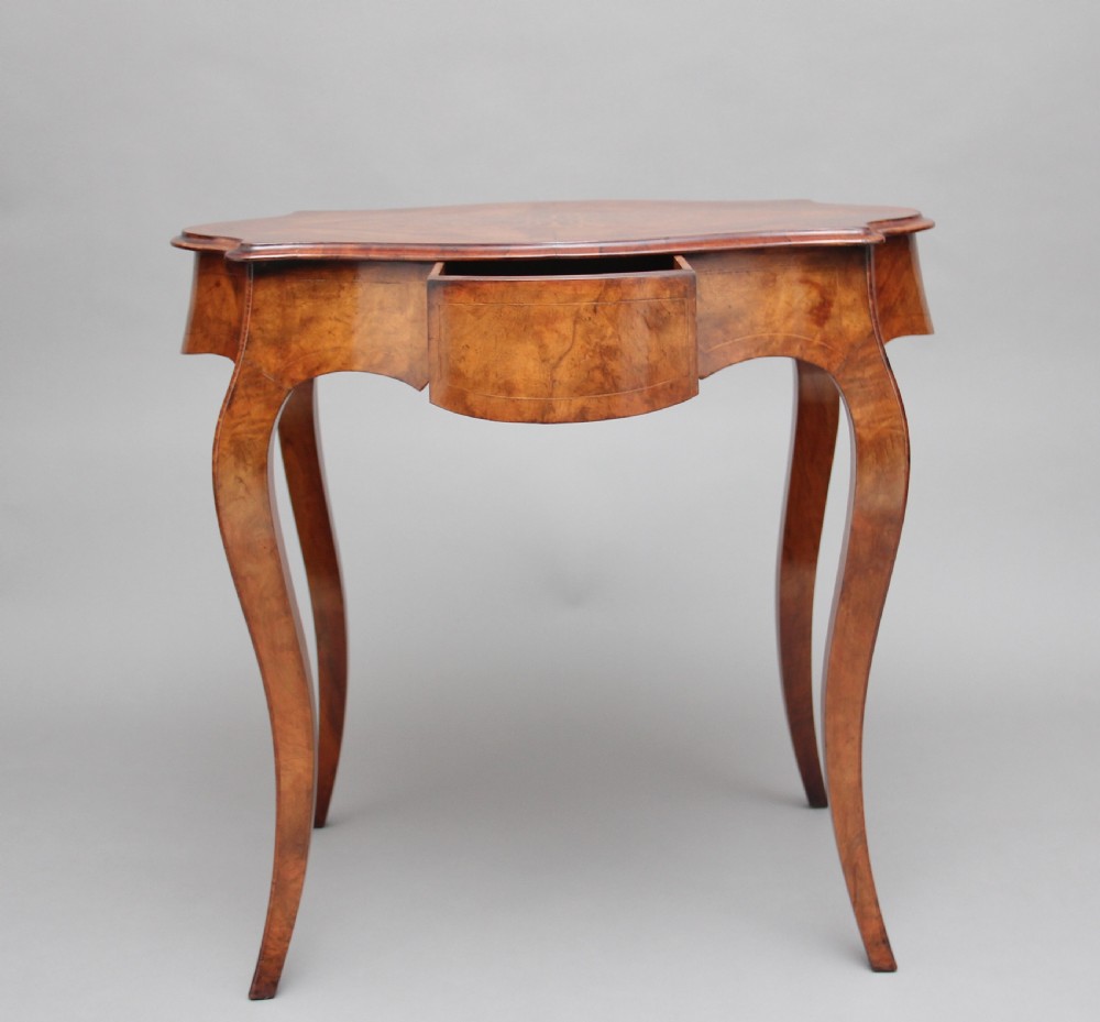 19th Century walnut and boxwood line centre table View IV