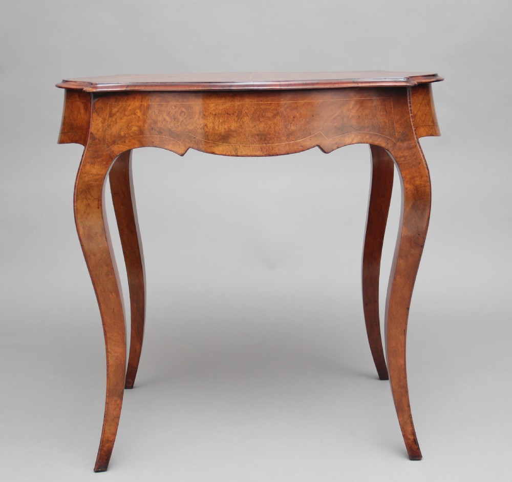 19th Century walnut and boxwood line centre table View X