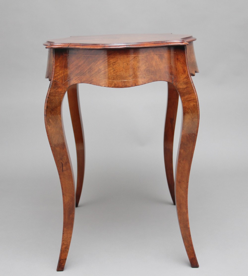 19th Century walnut and boxwood line centre table View XI