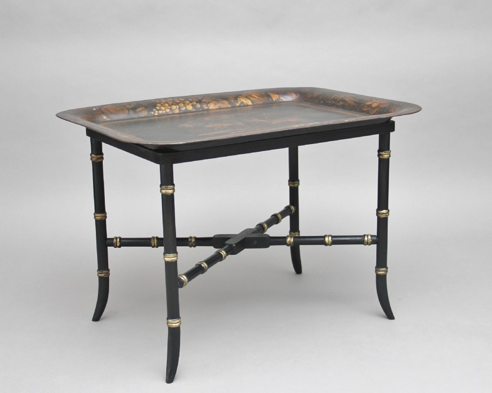 Early 19th Century toleware tray on stand