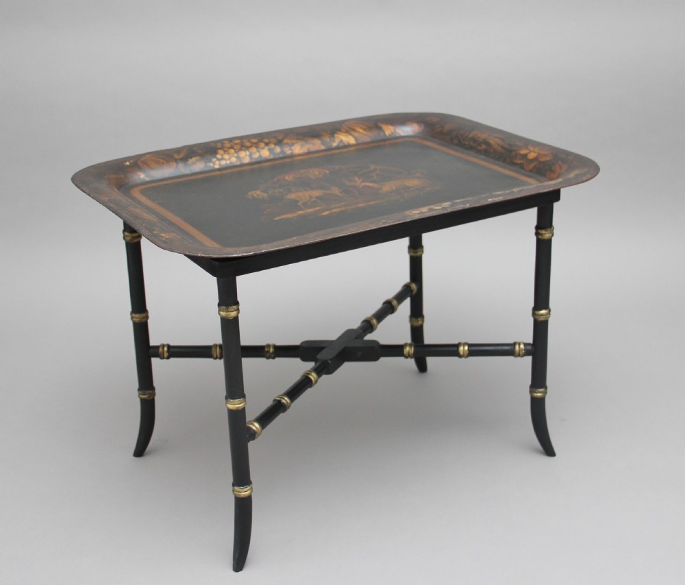 Early 19th Century toleware tray on stand View III